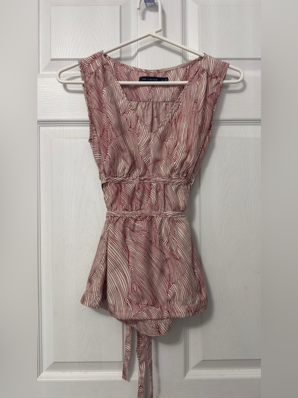 The Limited Red and Cream Abstract Striped Sleeveless Blouse